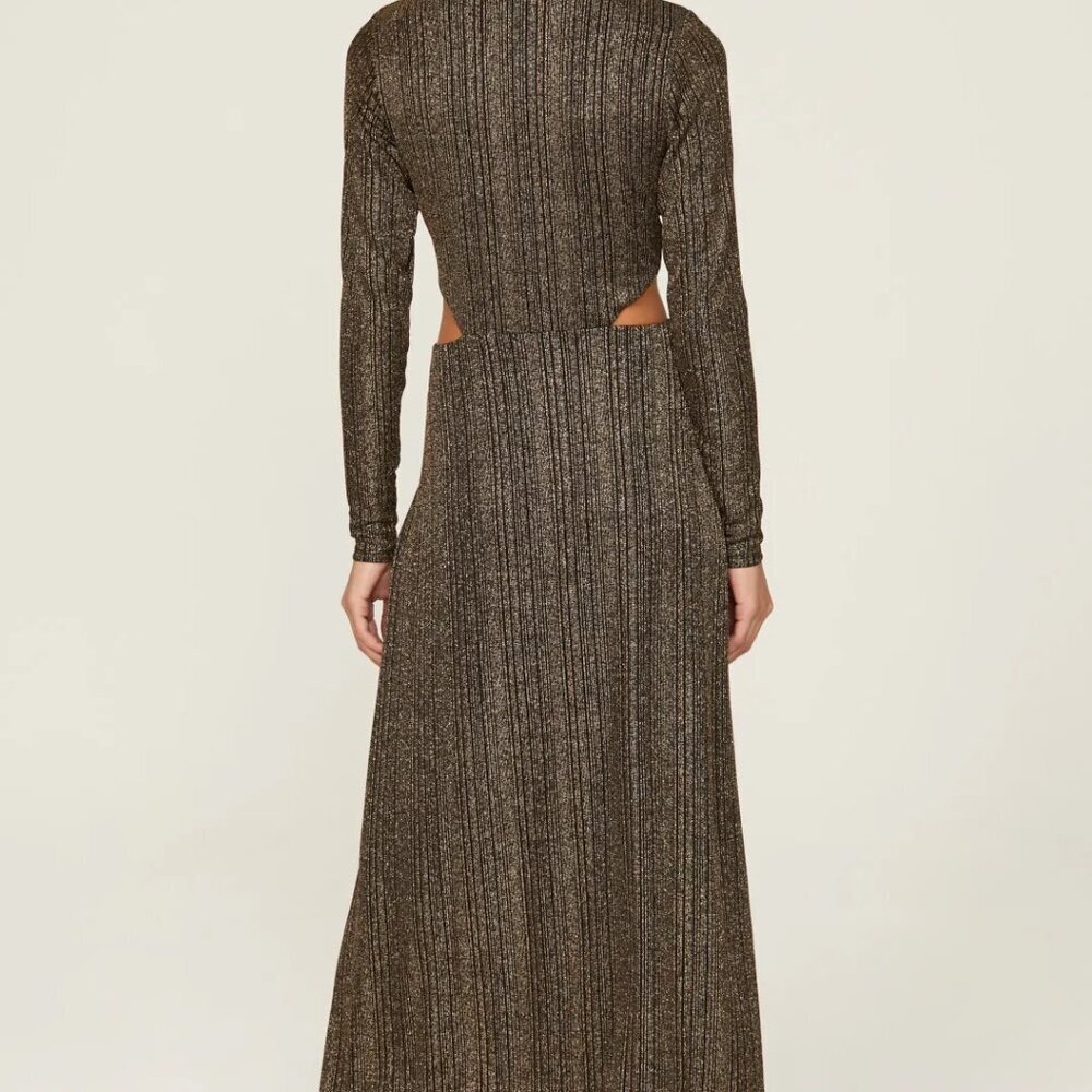 Rachel Rachel Roy Metallic Gold Cutout Maxi Dress M - Picture 3 of 8